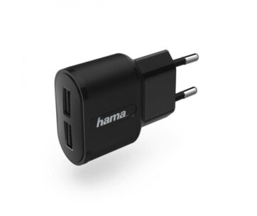 Адаптер/Зарядно за смартфон HAMA 183227, 110-240V, 2.4A, 2 x USB-A, Черен