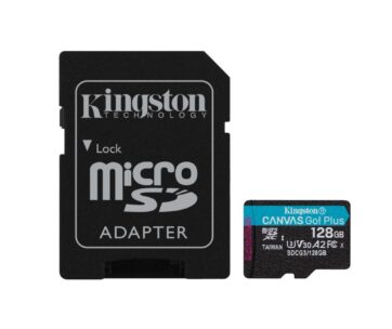 Карта памет Kingston Canvas GO! Plus, 128GB, UHS-I, Class 10, U3, V30, A2 + SD Адаптер